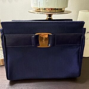 Salvatore Ferragamo Navy Blue Clutch with Gold Accent